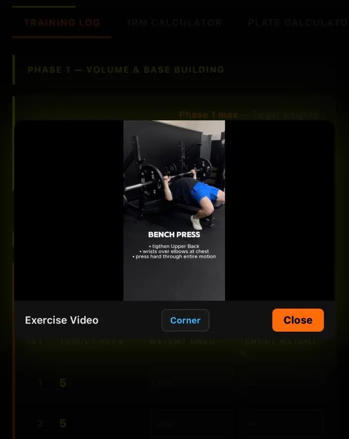 Exercise demo videos built into the app