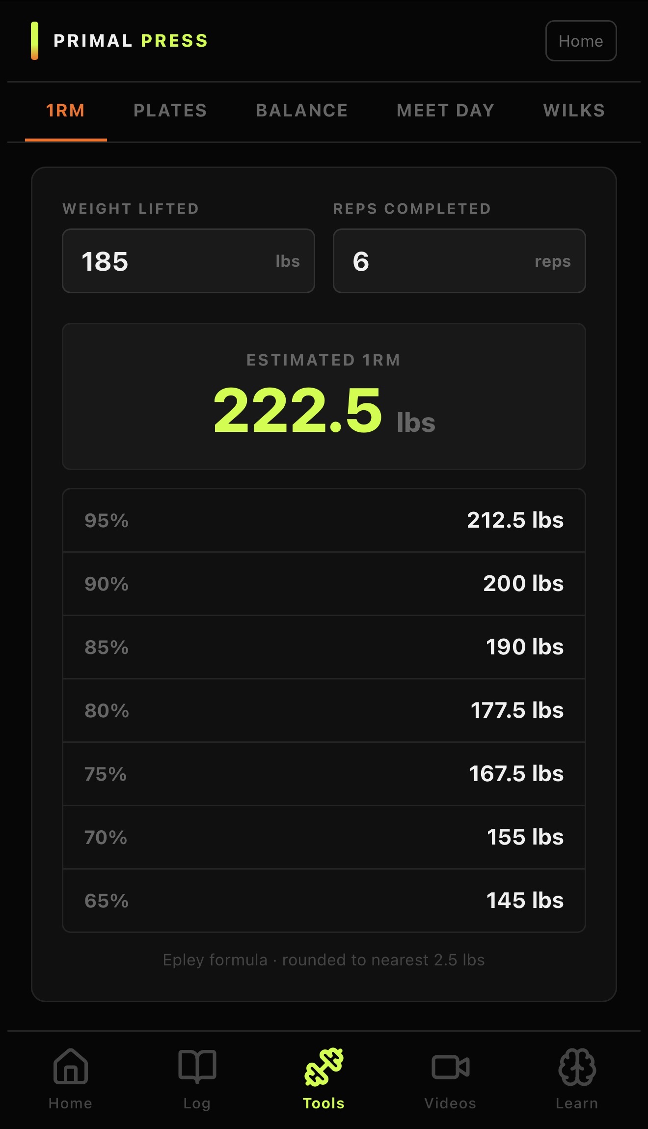 1 Rep Max Calculator
